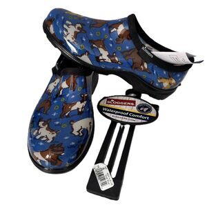 Sloggers NWT Goat Print Barn Chore Gardening Rain Shoes Slip on Clogs Blue Sz 8